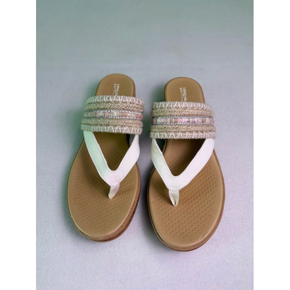 LifeStride Birdie Womens 10M White Wedge Sandals Bzees Air Step Boho NWOB - Picture 3 of 5